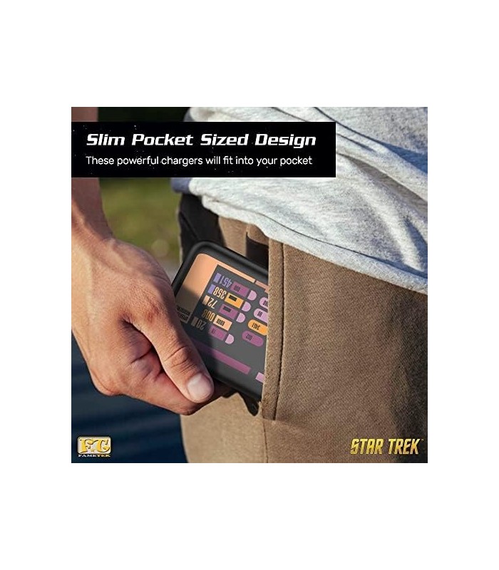 Carregador de telefone Star Trek | Banco de energia de 10.000 mAh de tamanho de bolso fino com TNG LCARS 3 saídas USB, 2.1A e 1A