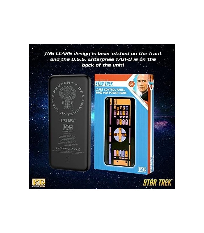 Carregador de telefone Star Trek | Banco de energia de 10.000 mAh de tamanho de bolso fino com TNG LCARS 3 saídas USB, 2.1A e 1A