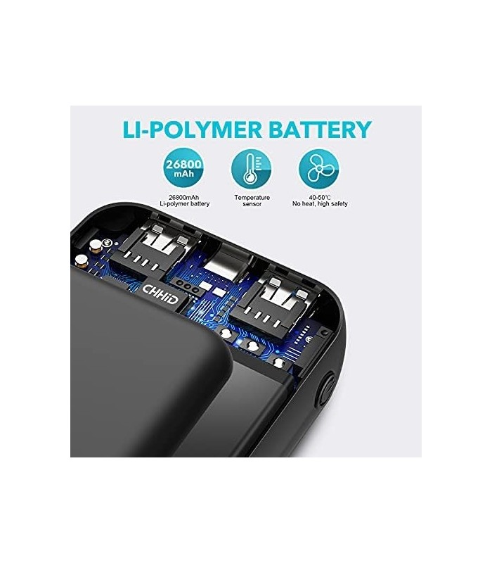CHHID Display LCD Carregador Portátil Power Bank, Dual USB 26800mAh Carregador de Telefone, 5V 2A Bateria para Colete Aquecido,