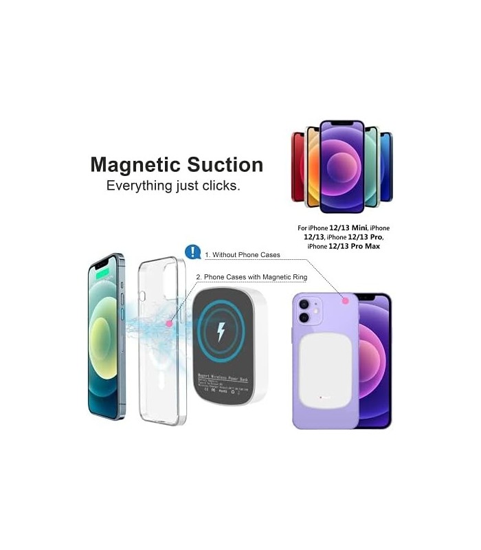 8AMTECH Power Bank, Carregador Portátil Mag-Safe de 10000mAh, Bateria Externa de Carregamento Rápido de 15W, Energia de Backup p