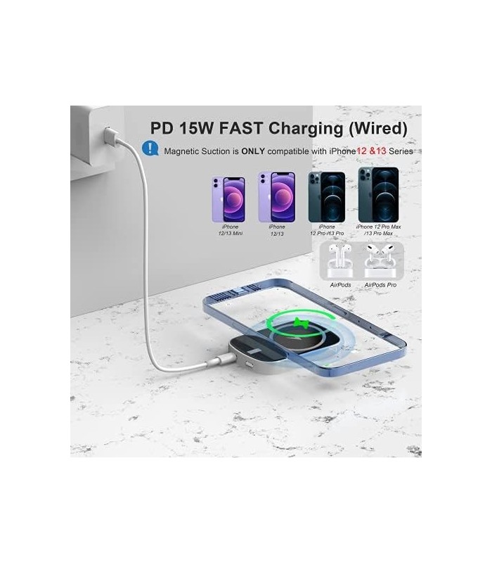 8AMTECH Power Bank, Carregador Portátil Mag-Safe de 10000mAh, Bateria Externa de Carregamento Rápido de 15W, Energia de Backup p