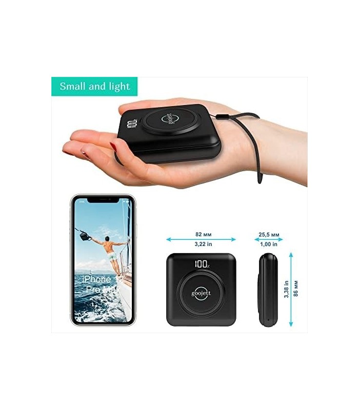 Carregador Portátil Sem Fio Power Bank 10000mAh Carregador de Telefone Portátil, Carregador de iPhone com 4 Cabos, Carregamento