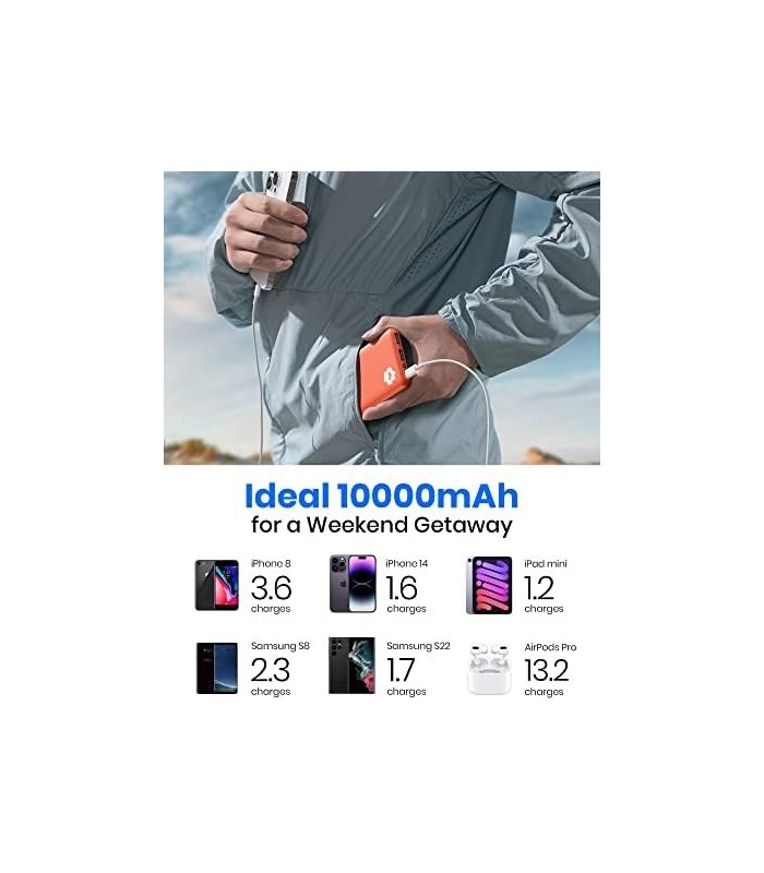 Carregador portátil INIU, USB C mais fino triplo 3A 10000mAh Phone Power Bank, bateria externa compatível com iPhone 14 13 12 11