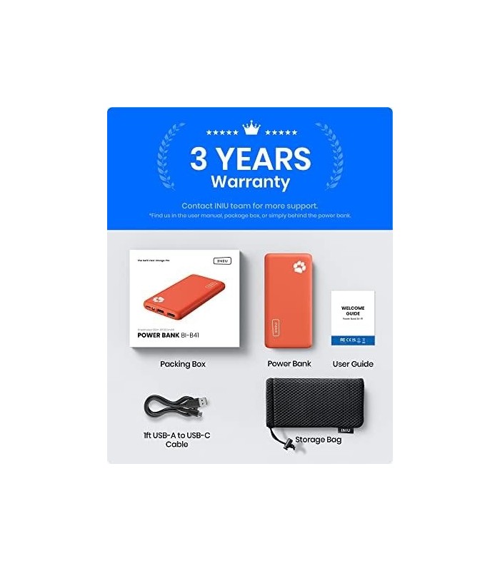 Carregador portátil INIU, USB C mais fino triplo 3A 10000mAh Phone Power Bank, bateria externa compatível com iPhone 14 13 12 11