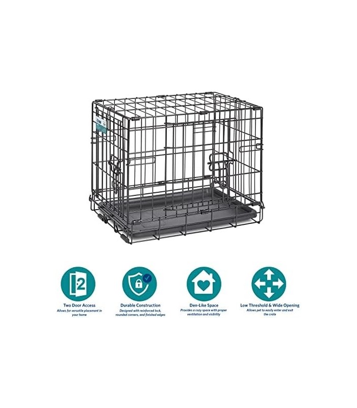 Casas MidWest para animais de estimação Caixa para cães iCrate de porta única e dupla recém-aprimorada, inclui bandeja à prova d