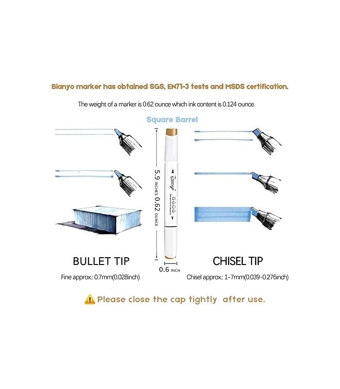 Conjunto de marcadores de álcool da série clássica Bianyo, pacote com 72, conjunto de marcadores de arte de bala e cinzel de pon