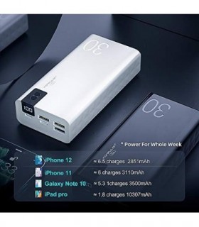 KONFULON Power Bank 30000mah Carregador Portátil Bateria Portátil Visor LCD Banco de Bateria Ultra Capacidade Carregador de Bate