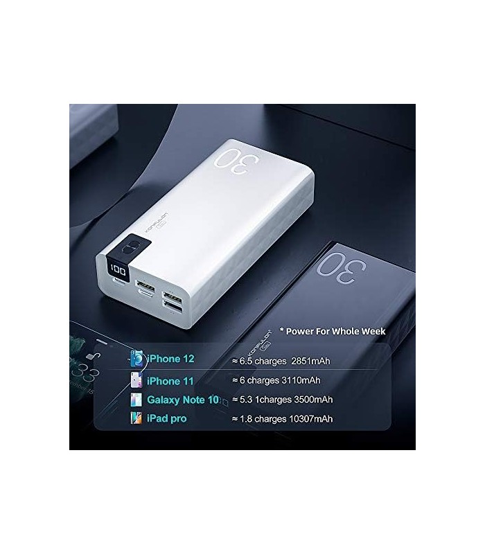 KONFULON Power Bank 30000mah Carregador Portátil Bateria Portátil Visor LCD Banco de Bateria Ultra Capacidade Carregador de Bate