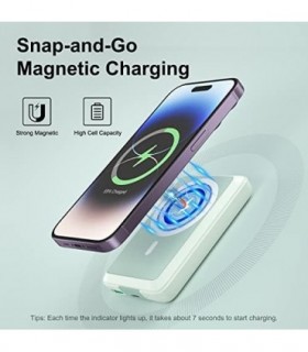 MagLoop Wireless Power Bank Carregamento rápido, 10000mAh bateria sem fio PD 20W com cabo USB-C, carregador portátil magnético p