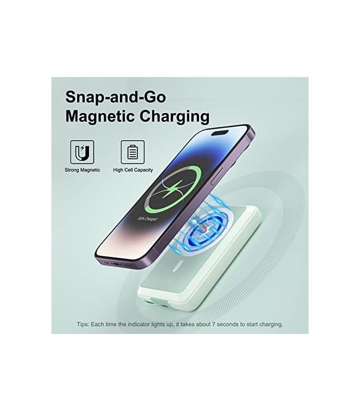 MagLoop Wireless Power Bank Carregamento rápido, 10000mAh bateria sem fio PD 20W com cabo USB-C, carregador portátil magnético p