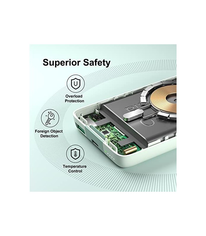 MagLoop Wireless Power Bank Carregamento rápido, 10000mAh bateria sem fio PD 20W com cabo USB-C, carregador portátil magnético p