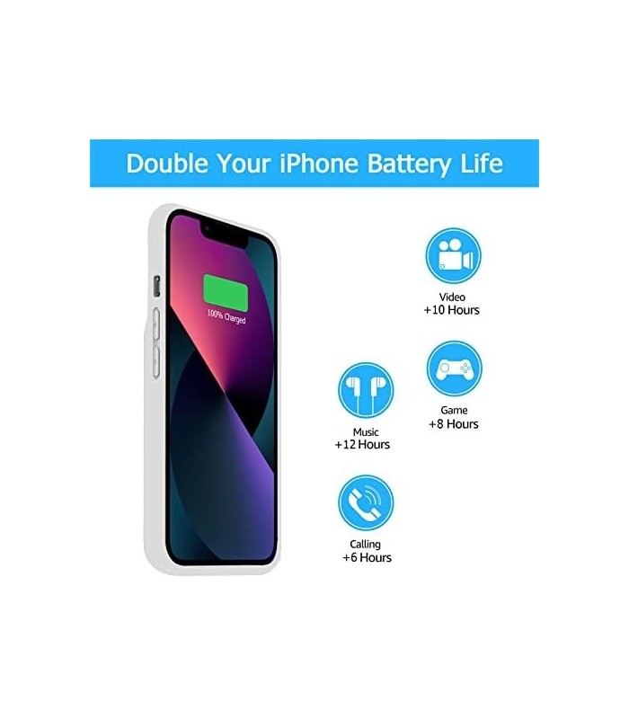 Estojo de Bateria para iPhone 13, [7000mAh] Estojo de Carregamento de Proteção Portátil para iPhone Fino Estojo de Bateria Power