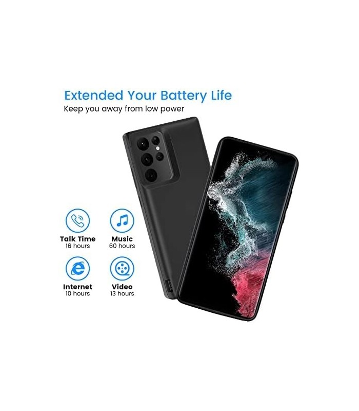 Estojo de bateria para Galaxy S22 Ultra, estojo de carregamento de bateria recarregável de 5000 mAh para Samsung Galaxy S22 Ultr
