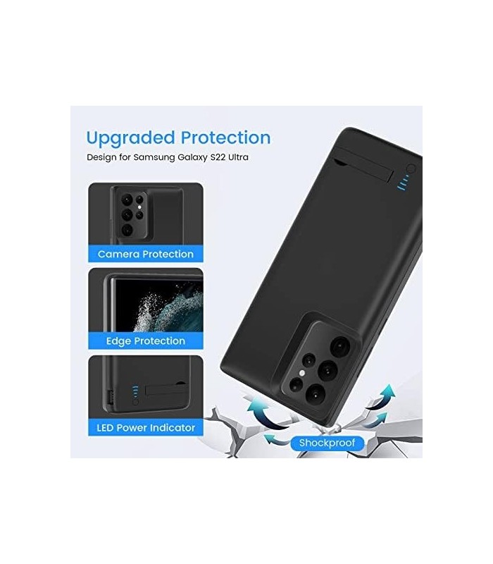 Estojo de bateria para Galaxy S22 Ultra, estojo de carregamento de bateria recarregável de 5000 mAh para Samsung Galaxy S22 Ultr
