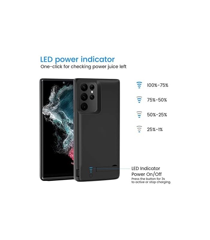 Estojo de bateria para Galaxy S22 Ultra, estojo de carregamento de bateria recarregável de 5000 mAh para Samsung Galaxy S22 Ultr