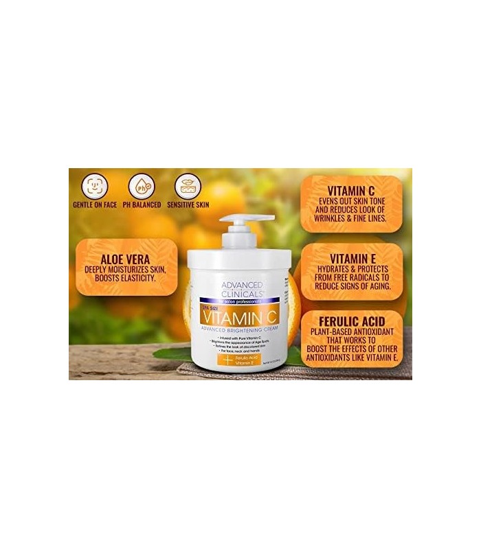 Advanced Clinicals Vitamina C Face & Body Cream Loção Hidratante para Cuidados com a Pele, Antienvelhecimento Vitamina C Skincar
