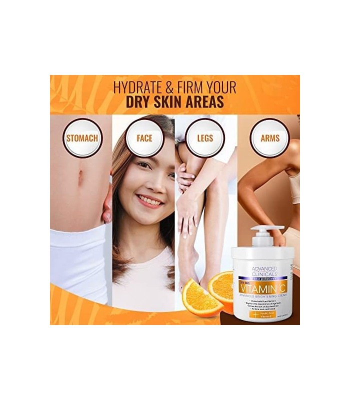 Advanced Clinicals Vitamina C Face & Body Cream Loção Hidratante para Cuidados com a Pele, Antienvelhecimento Vitamina C Skincar