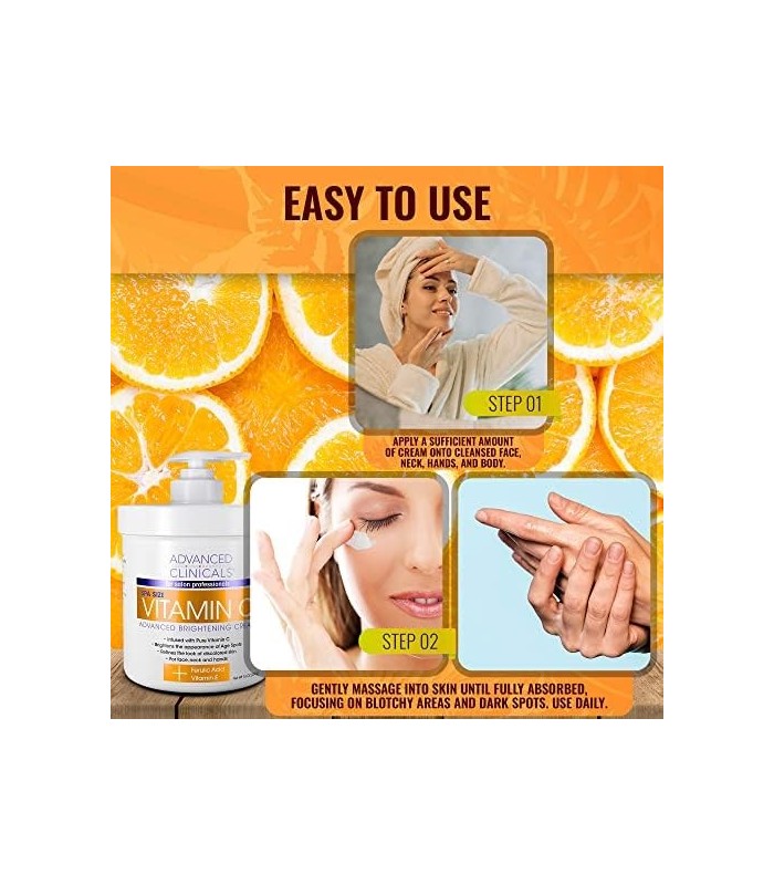 Advanced Clinicals Vitamina C Face & Body Cream Loção Hidratante para Cuidados com a Pele, Antienvelhecimento Vitamina C Skincar