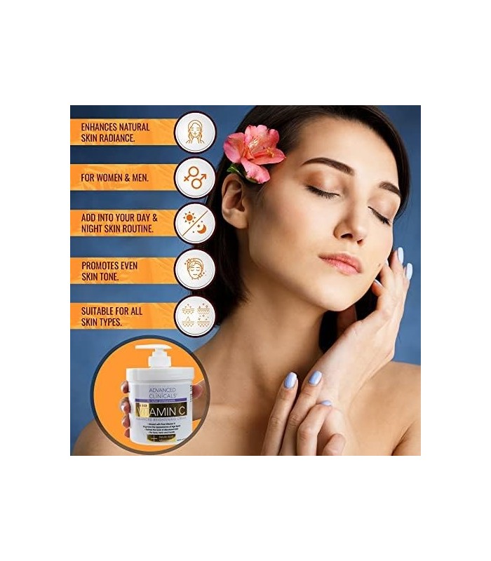 Advanced Clinicals Vitamina C Face & Body Cream Loção Hidratante para Cuidados com a Pele, Antienvelhecimento Vitamina C Skincar
