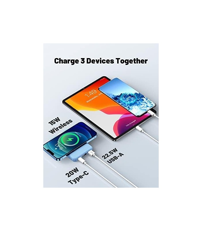 Carregador magnético sem fio Yiisonger, bateria dobrável de 10.000 mAh com cabo USB-C Display de LED, banco de potência magnétic