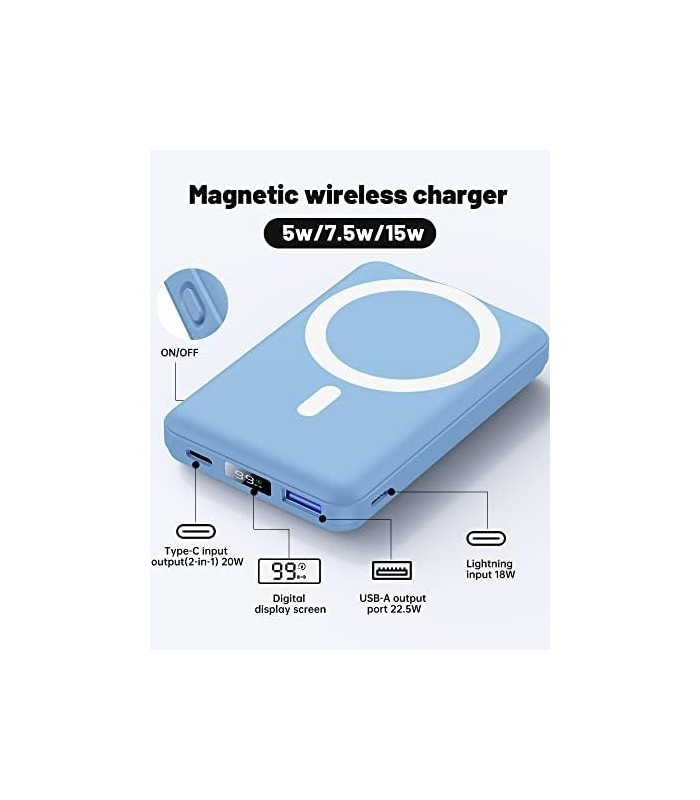 Carregador magnético sem fio Yiisonger, bateria dobrável de 10.000 mAh com cabo USB-C Display de LED, banco de potência magnétic