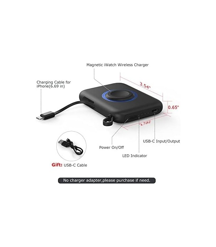 carregador de relógio portátil sem fio lifeegrn para todas as séries de relógios, carregador magnético iWatch de 5000 mAh bateri