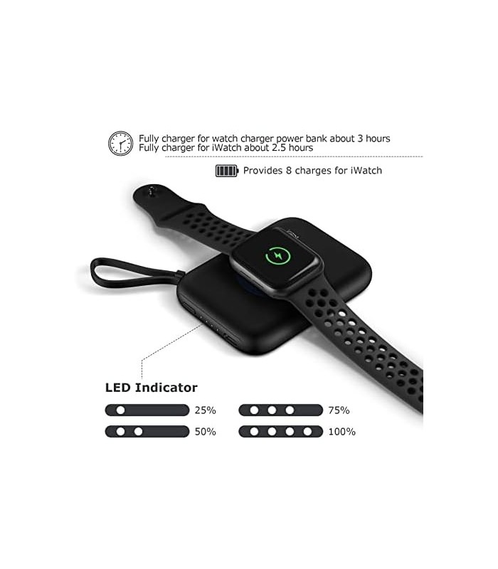 carregador de relógio portátil sem fio lifeegrn para todas as séries de relógios, carregador magnético iWatch de 5000 mAh bateri