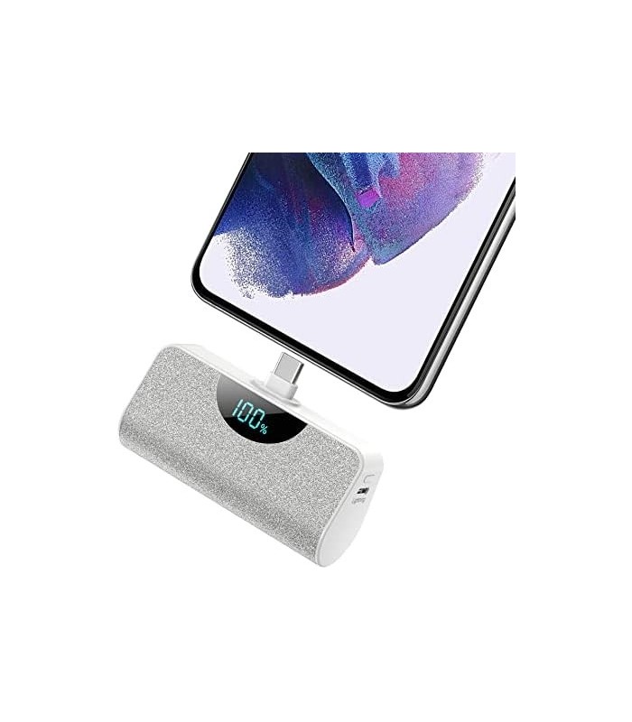 Carregador Portátil USB-C Power Bank 5200mAh, Display LCD Ultra Compacto Bateria Carregador de Backup Compatível com Samsung Gal