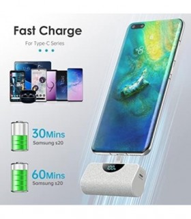 Carregador Portátil USB-C Power Bank 5200mAh, Display LCD Ultra Compacto Bateria Carregador de Backup Compatível com Samsung Gal