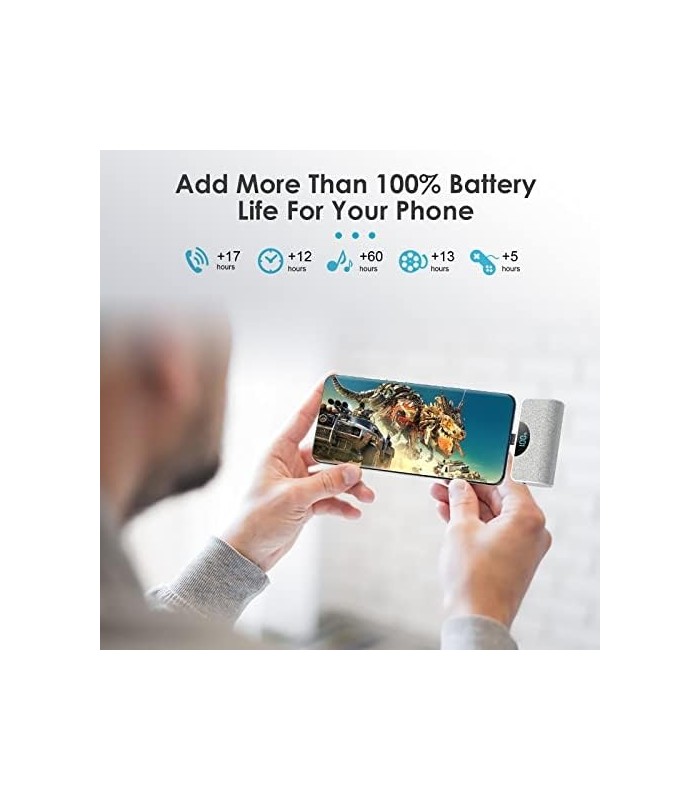 Carregador Portátil USB-C Power Bank 5200mAh, Display LCD Ultra Compacto Bateria Carregador de Backup Compatível com Samsung Gal