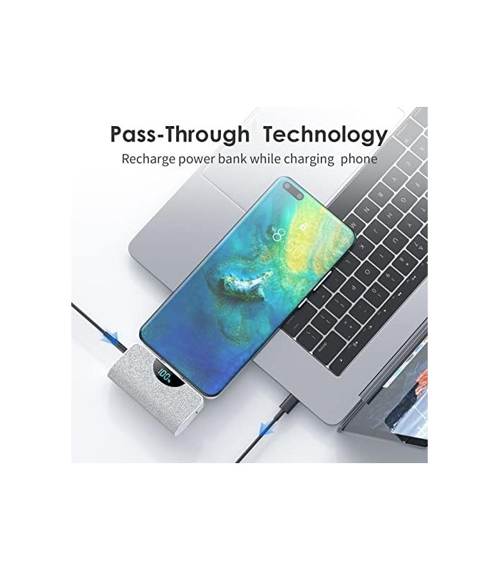 Carregador Portátil USB-C Power Bank 5200mAh, Display LCD Ultra Compacto Bateria Carregador de Backup Compatível com Samsung Gal