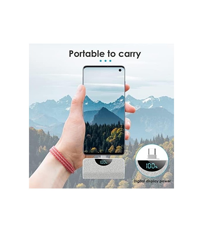 Carregador Portátil USB-C Power Bank 5200mAh, Display LCD Ultra Compacto Bateria Carregador de Backup Compatível com Samsung Gal