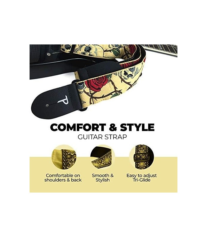 Alças de guitarra ajustáveis ??da Perriøs Leathers para crianças, homens e mulheres - Alça de guitarra jacquard para guitarras a