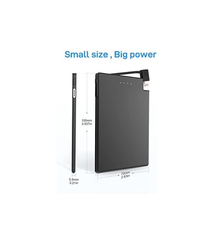 Carregador portátil TNTOR para iPhone com cabo integrado (certificado MFi), bateria externa ultra fina de 3500mAh, carregador rá