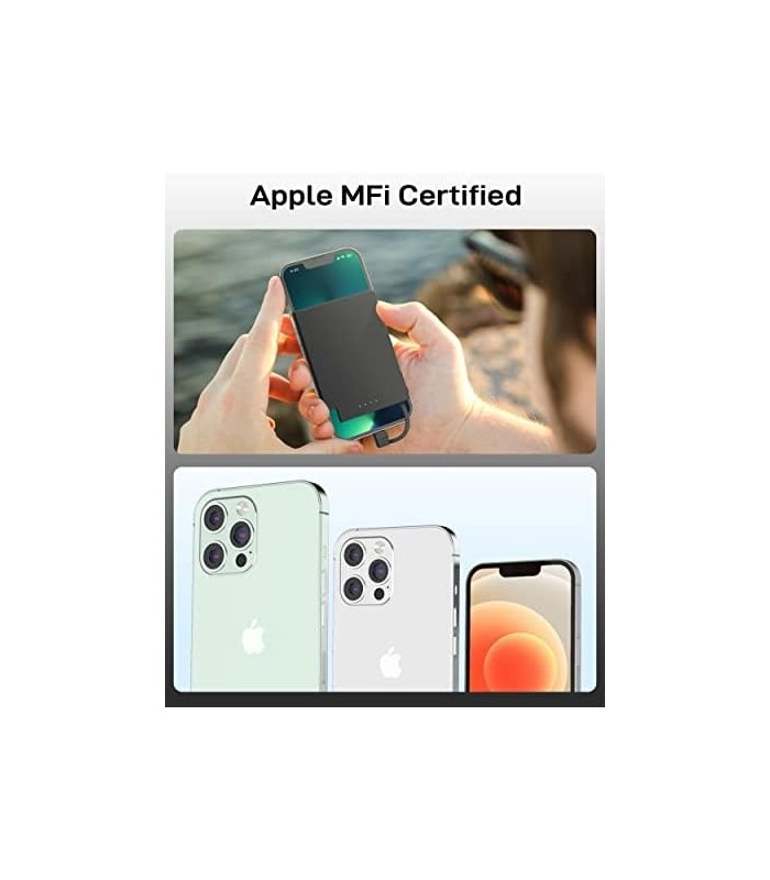 Carregador portátil TNTOR para iPhone com cabo integrado (certificado MFi), bateria externa ultra fina de 3500mAh, carregador rá