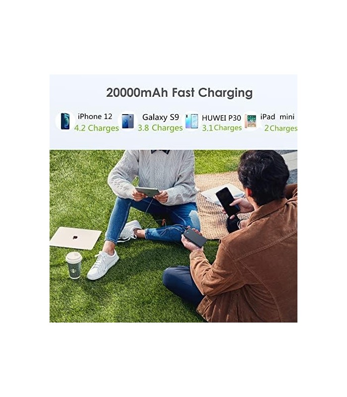 FOCHEW Carregador Portátil, 2-Pack 20000mAh Power Bank Ultra Slim Carregamento Rápido Bateria Externa com Saídas USB Duplas Comp