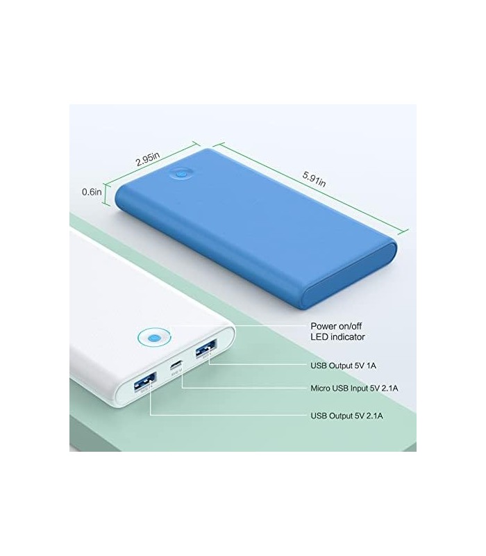 FOCHEW Carregador Portátil, 2-Pack 20000mAh Power Bank Ultra Slim Carregamento Rápido Bateria Externa com Saídas USB Duplas Comp
