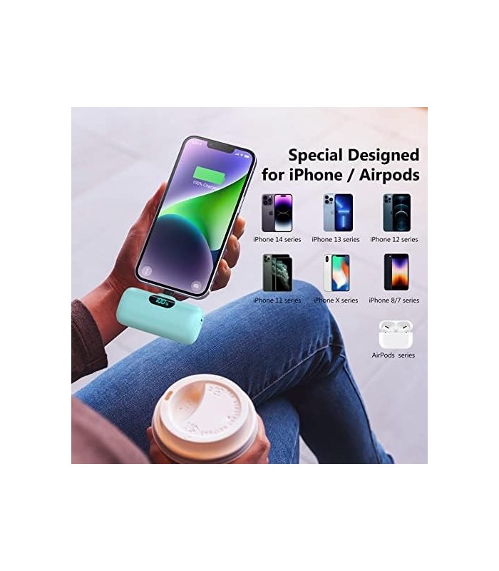 Feob Mini Carregador Portátil 5000mAh, Pequeno e Ultra-Compacto 15W PD Carregamento Rápido Power Bank, Visor LCD Bonita Bateria