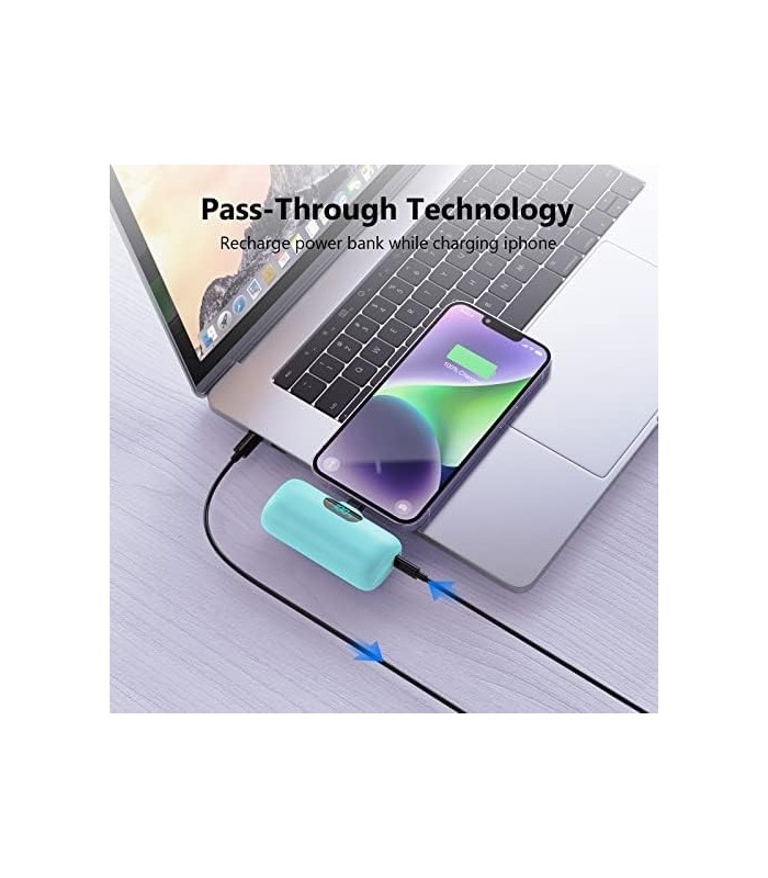 Feob Mini Carregador Portátil 5000mAh, Pequeno e Ultra-Compacto 15W PD Carregamento Rápido Power Bank, Visor LCD Bonita Bateria