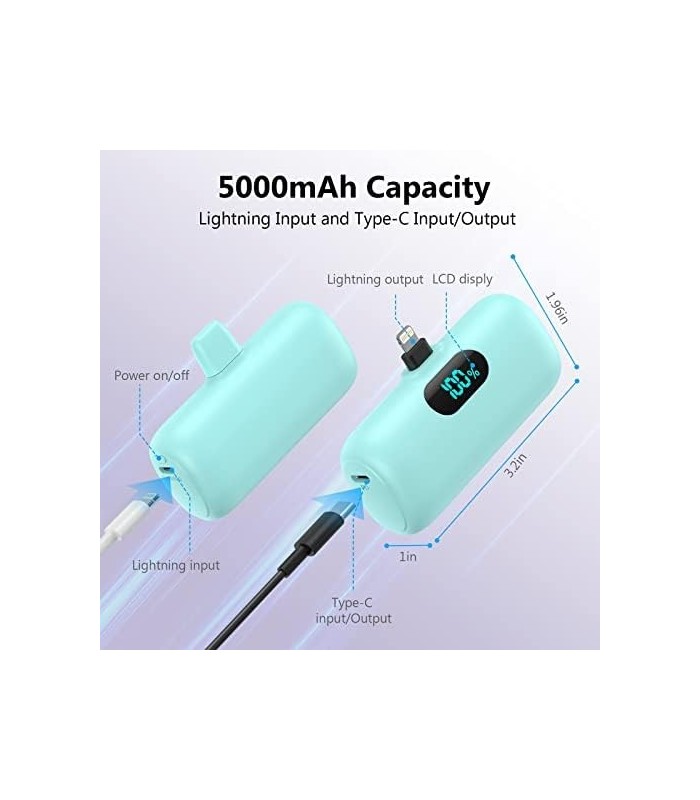 Feob Mini Carregador Portátil 5000mAh, Pequeno e Ultra-Compacto 15W PD Carregamento Rápido Power Bank, Visor LCD Bonita Bateria