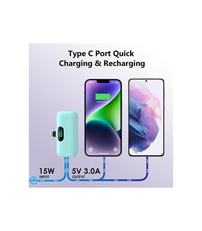 Feob Mini Carregador Portátil 5000mAh, Pequeno e Ultra-Compacto 15W PD Carregamento Rápido Power Bank, Visor LCD Bonita Bateria