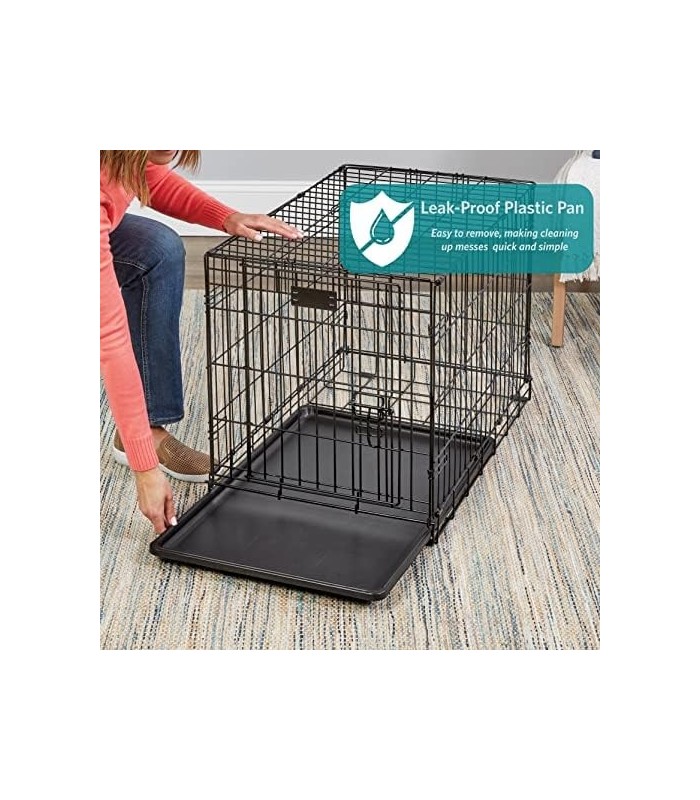 Casas MidWest para animais de estimação Caixa para cães iCrate de porta única e dupla recém-aprimorada, inclui bandeja à prova d