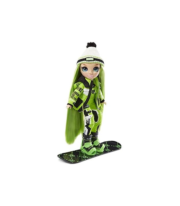 Rainbow Winter Break Jade Hunter ' Green Fashion Doll e Playset com 2 Outfits, Snowboard e Acessórios