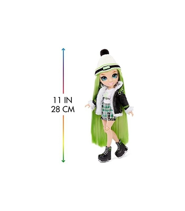 Rainbow Winter Break Jade Hunter ' Green Fashion Doll e Playset com 2 Outfits, Snowboard e Acessórios