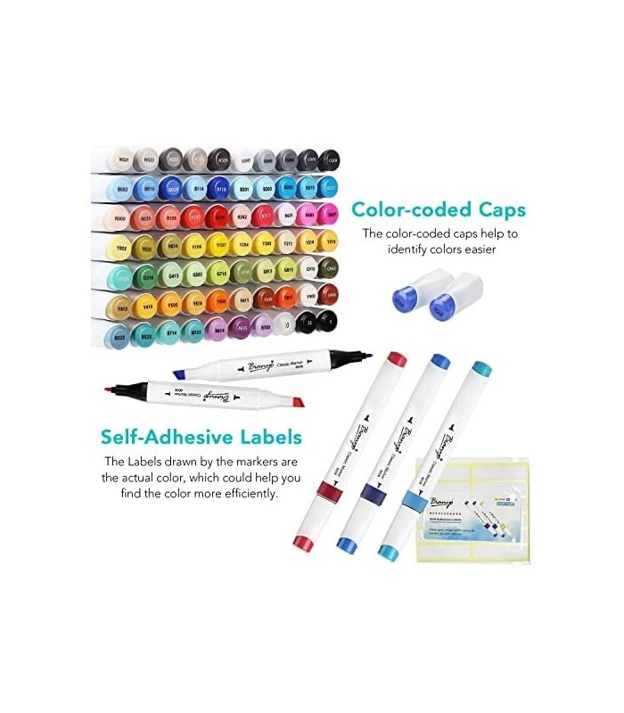 Conjunto de marcadores de álcool da série clássica Bianyo, pacote com 72, conjunto de marcadores de arte de bala e cinzel de pon