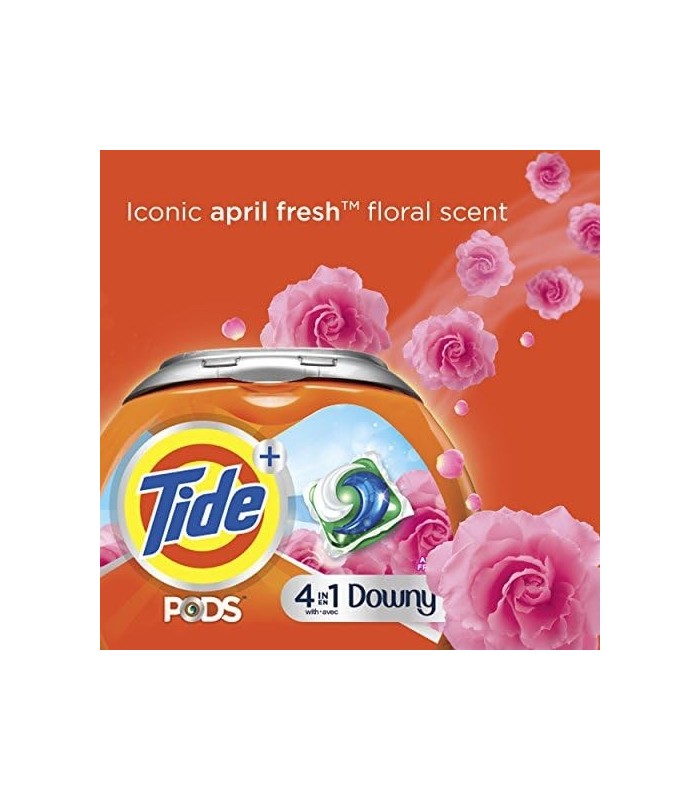 Tide PODS Plus Downy 4 em 1 HE Turbo sabão em pó, aroma fresco de abril, banheira de 61 contagens - a embalagem pode variar