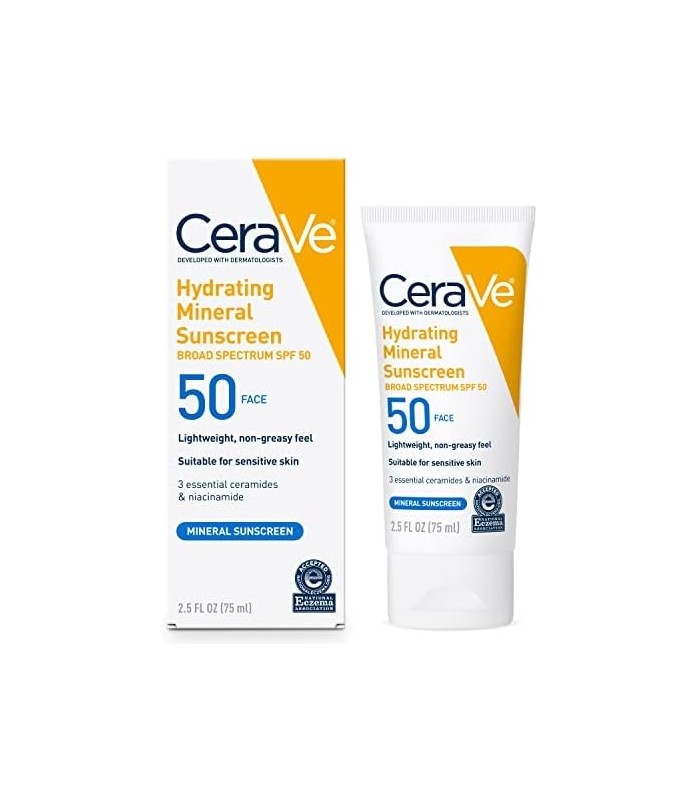 CeraVe Protetor Solar 100% Mineral FPS 50 | Protetor Solar Facial com Óxido de Zinco e Dióxido de Titânio para Peles Sensíveis |