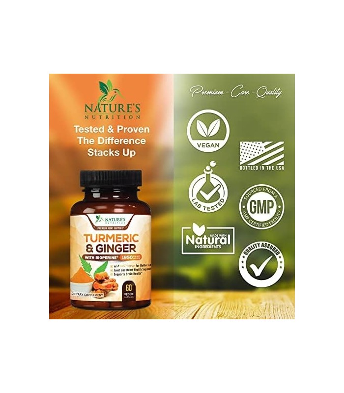 Cúrcuma Curcumina com BioPerine & Gengibre 95% Curcuminóides 1950mg - Suporte Inflamatório Natural das Articulações, Pimenta Pre