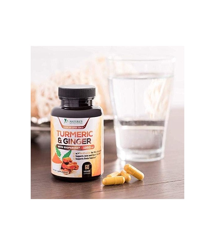 Cúrcuma Curcumina com BioPerine & Gengibre 95% Curcuminóides 1950mg - Suporte Inflamatório Natural das Articulações, Pimenta Pre