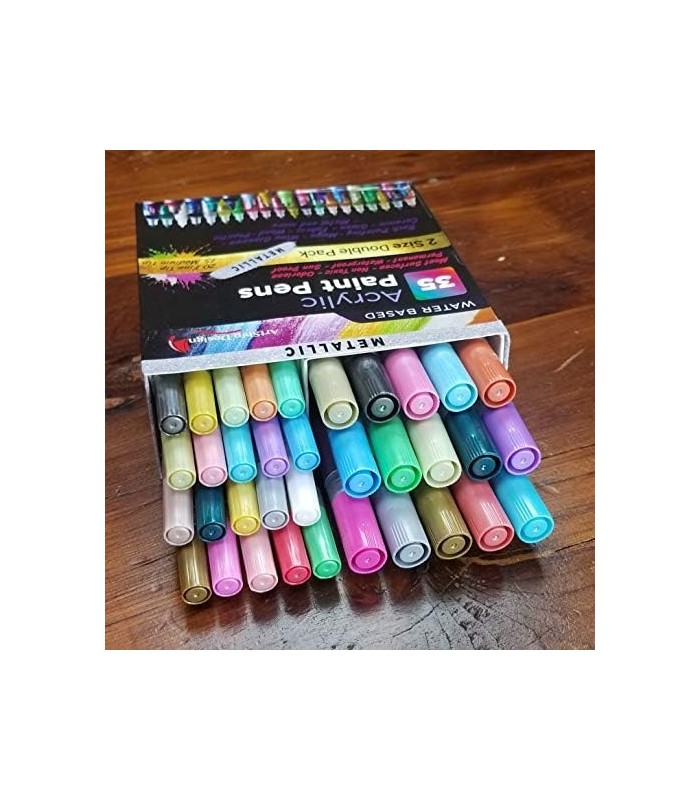 Canetas de tinta acrílica metálica 35, pacote duplo de marcadores de tinta de ponta extra fina e média, para pintura de rocha, c